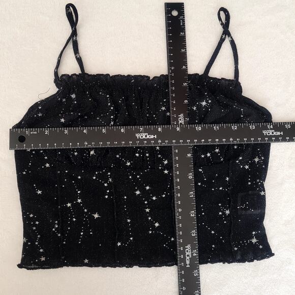 Sz L Black Mesh Sheer Crop Top Cami Celestial Stars Glitter Whimsical Fairy Dust - Picture 5 of 6